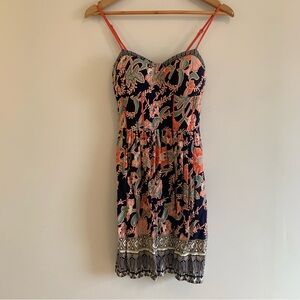 Band of Gypsies Navy Floral Boho Mini Dress Smocked Waist Padded Bust